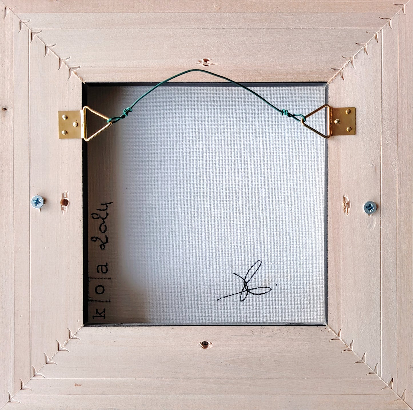 Revers de l’œuvre KOA The Joker sur châssis bois, peinture originale contemporaine 20x20 cm