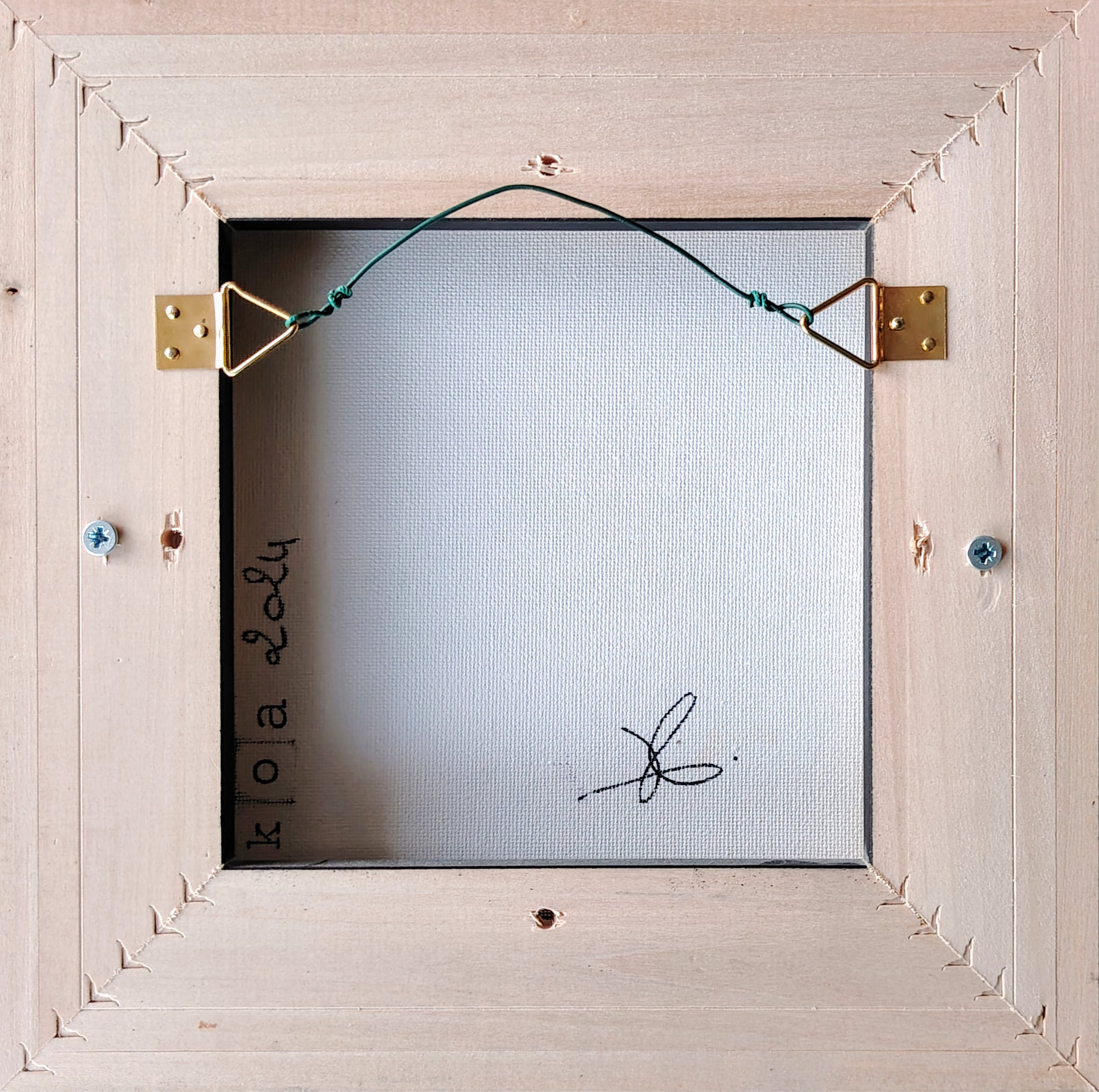 Revers de l’œuvre KOA The Joker sur châssis bois, peinture originale contemporaine 20x20 cm