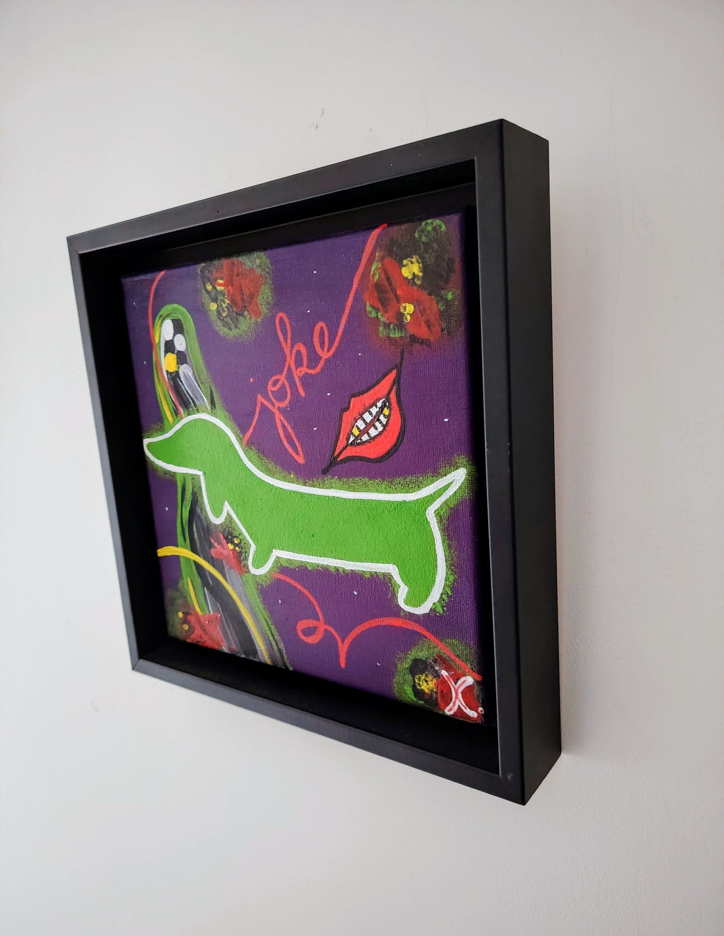 Côté de l’œuvre KOA The Joker sur châssis bois, peinture originale contemporaine 20x20 cm