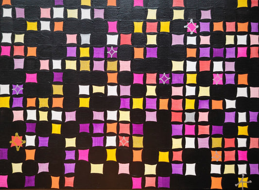 Œuvre originale KOA Tiens-toi à carreaux peinture acrylique sur toile 30x40 cm art contemporain abstrait et pop