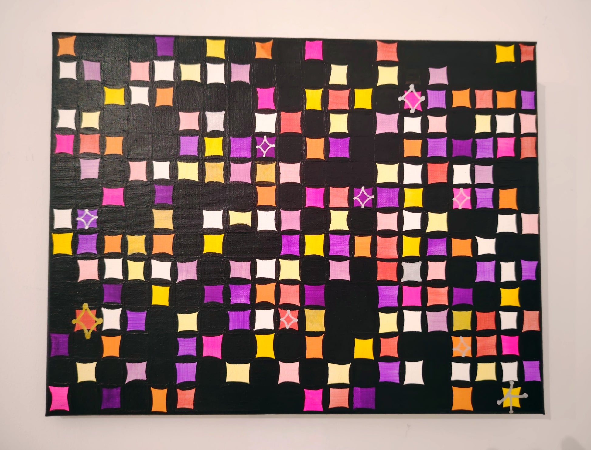 Œuvre originale KOA Tiens-toi à carreaux peinture acrylique sur toile 30x40 cm art contemporain abstrait et pop