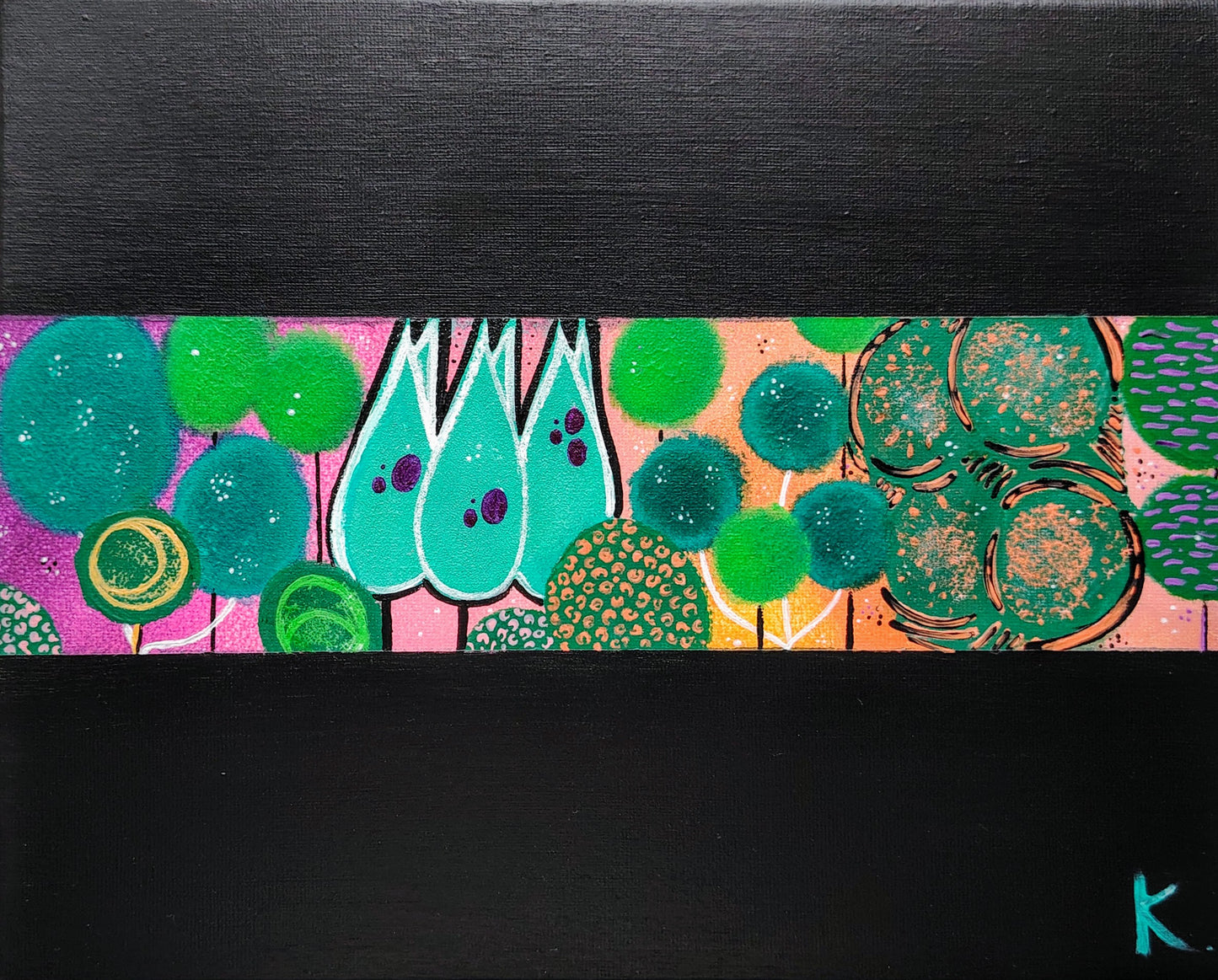 Œuvre originale KOA Trees peinture acrylique sur toile 24x30 cm art contemporain pop graphique paysage arbres stylisés