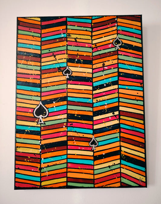 Œuvre originale KOA Tu tombes à pique peinture acrylique sur toile 40x30 cm art contemporain pop et géométrique