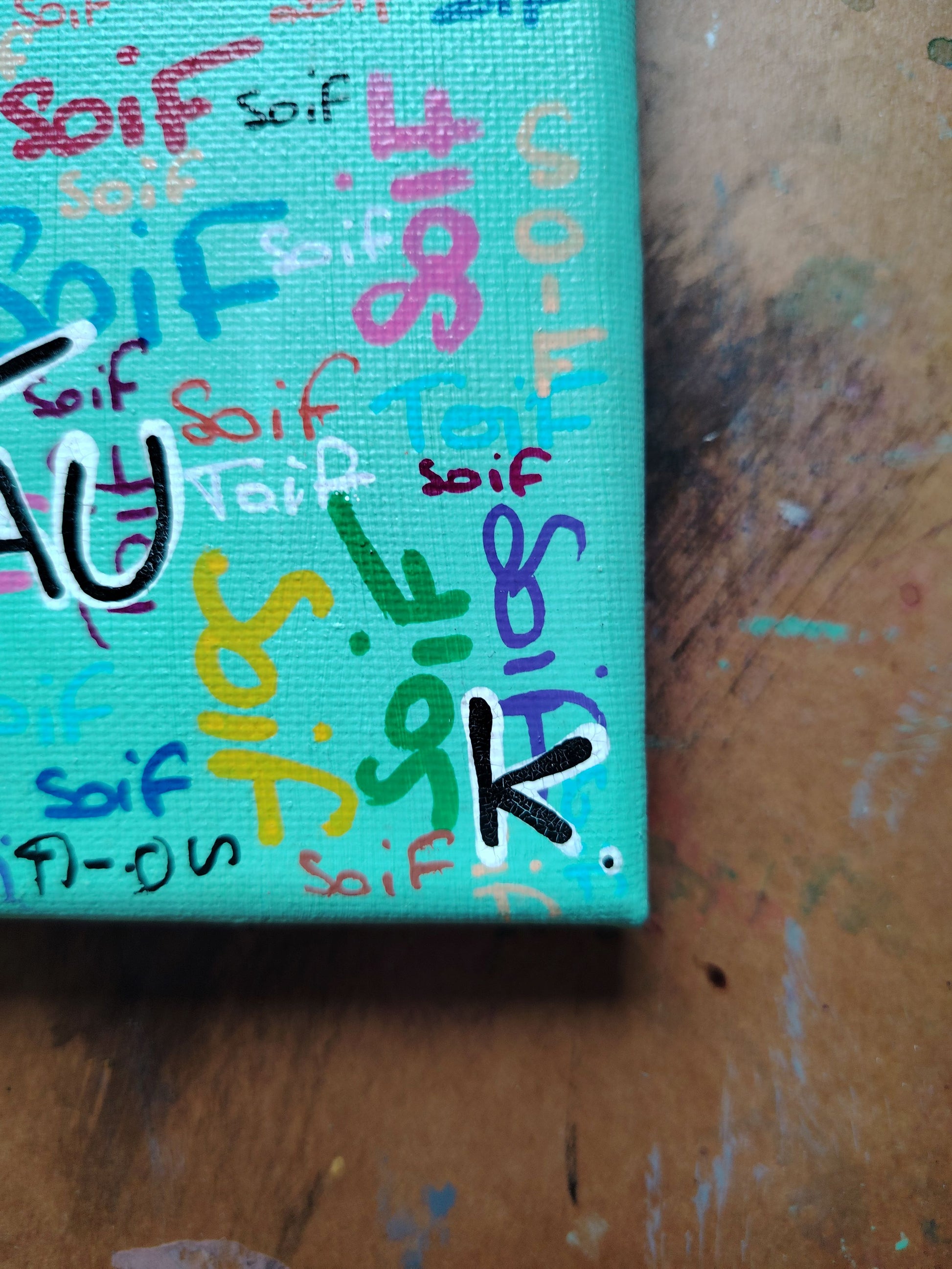 Signature de l’artiste KOA sur l’œuvre Vert d’eau avec certificat d’authenticité