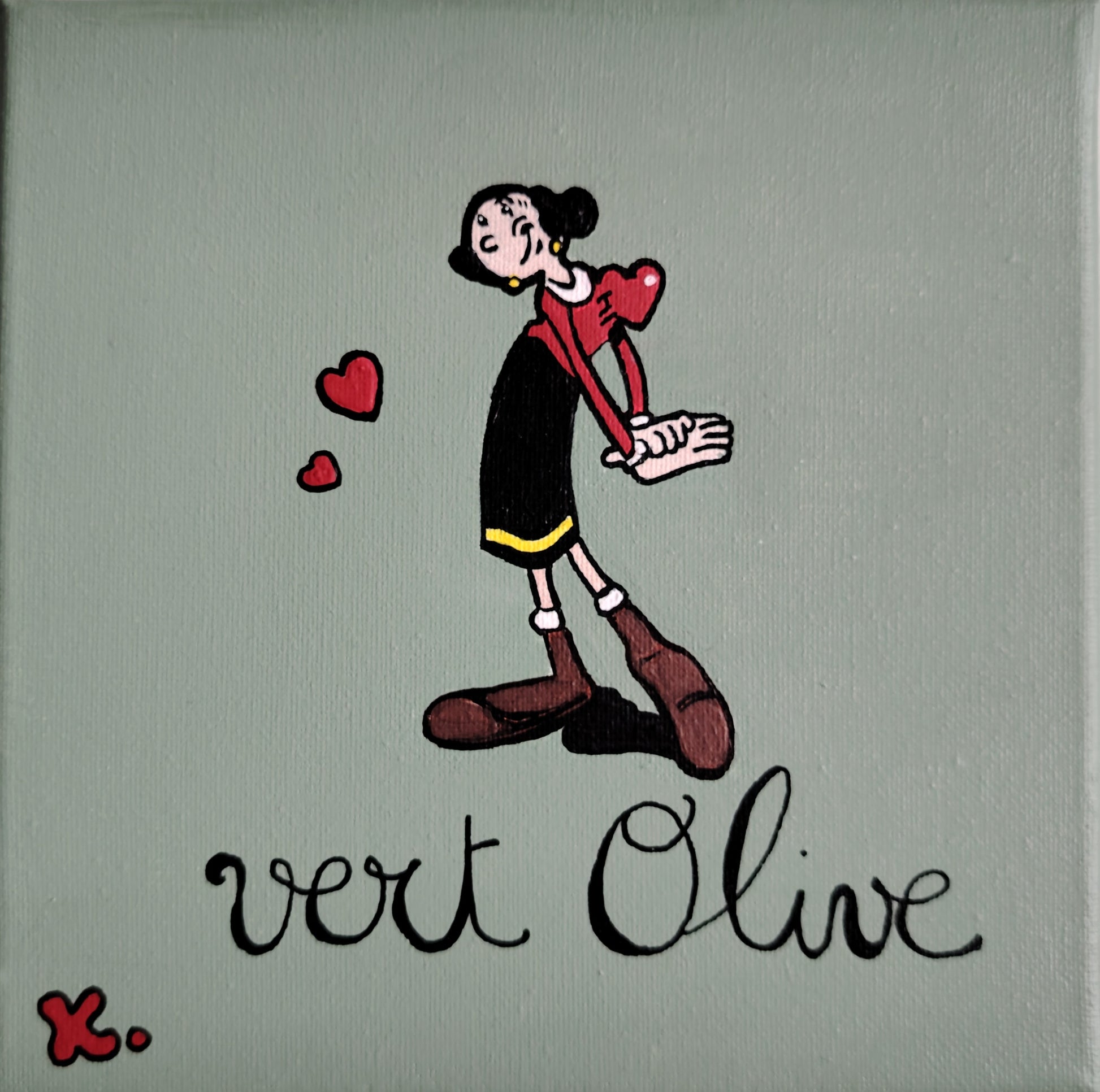 Œuvre originale vendue KOA Vert Olive peinture acrylique sur toile 20x20 cm art contemporain pop graphique
