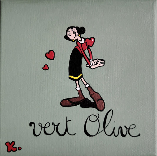 Œuvre originale vendue KOA Vert Olive peinture acrylique sur toile 20x20 cm art contemporain pop graphique