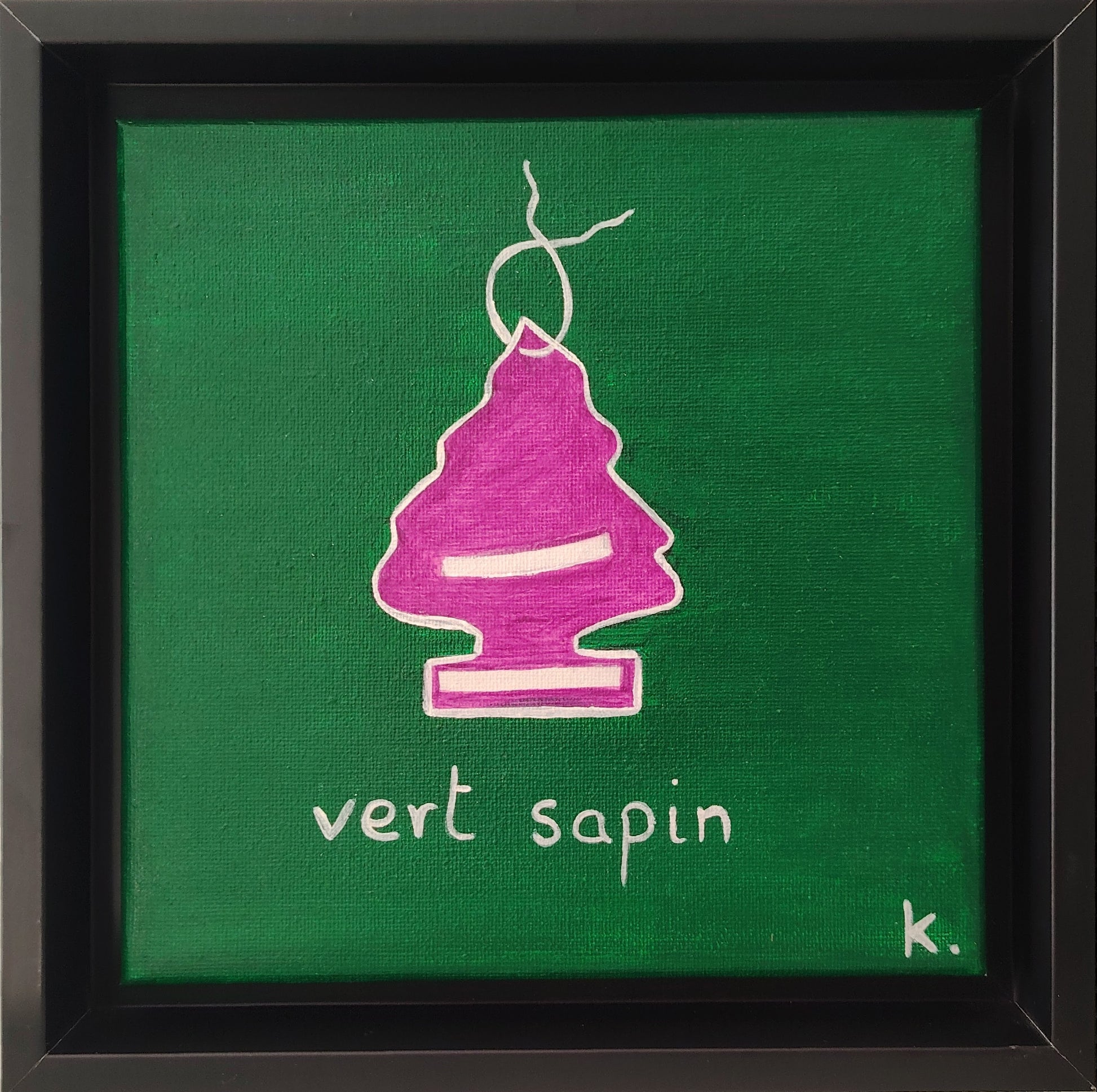Œuvre originale KOA Vert Sapin peinture acrylique sur toile 20x20 cm art contemporain pop graphique avec caisse américaine