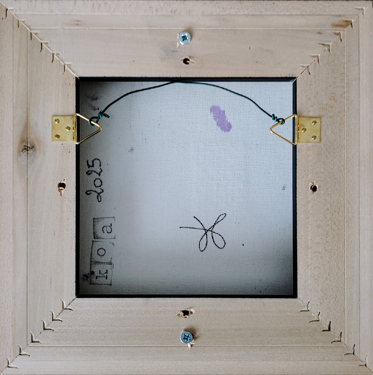 Côté de l’œuvre KOA Violet Électrique sur châssis bois, peinture originale contemporaine 20x20 cm