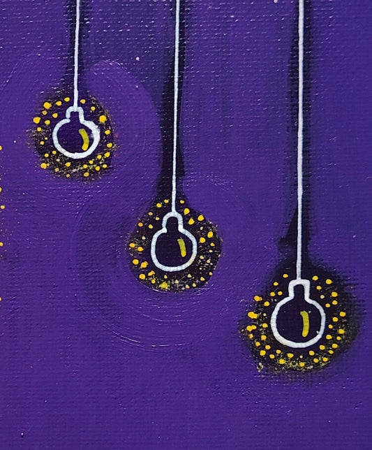 Détail de la peinture KOA Violet Électrique, ampoules stylisées et composition graphique minimaliste