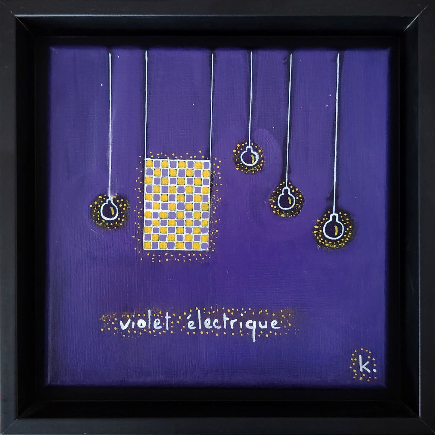 Œuvre originale KOA Violet Électrique peinture acrylique sur toile 20x20 cm art contemporain pop minimaliste et graphique avec caisse américaine