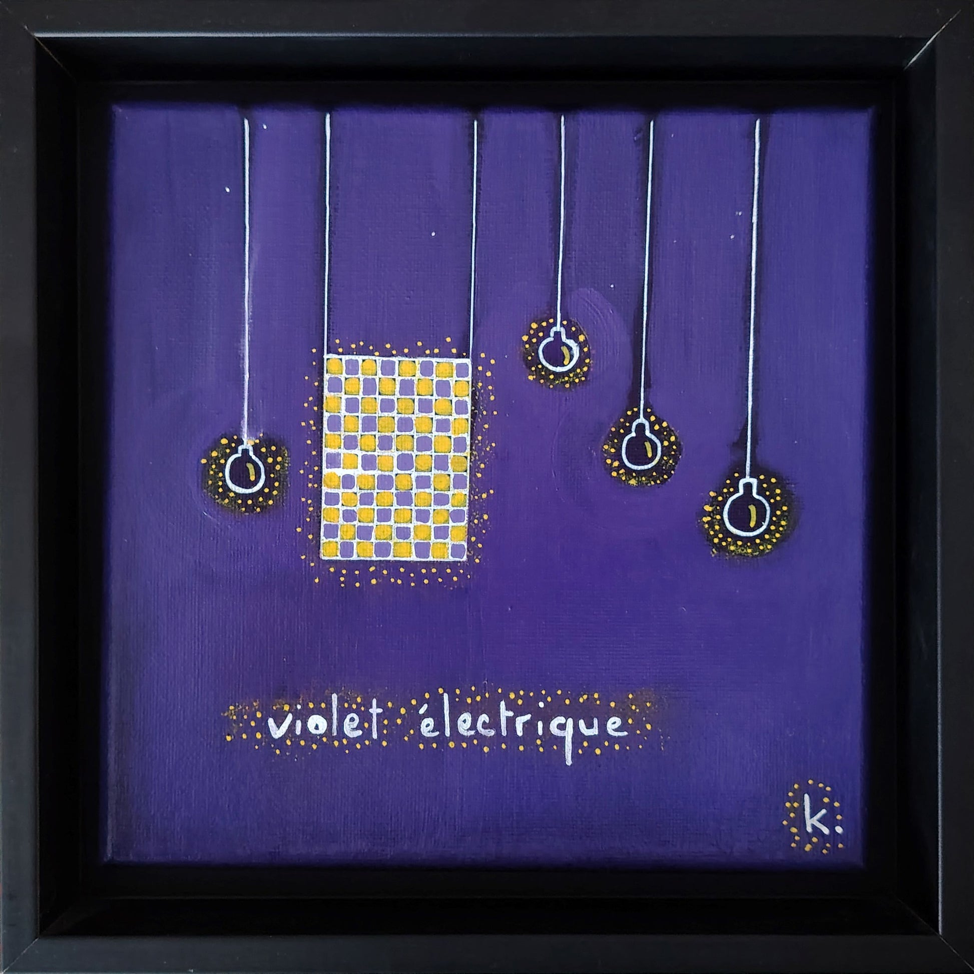 Œuvre originale KOA Violet Électrique peinture acrylique sur toile 20x20 cm art contemporain pop minimaliste et graphique avec caisse américaine
