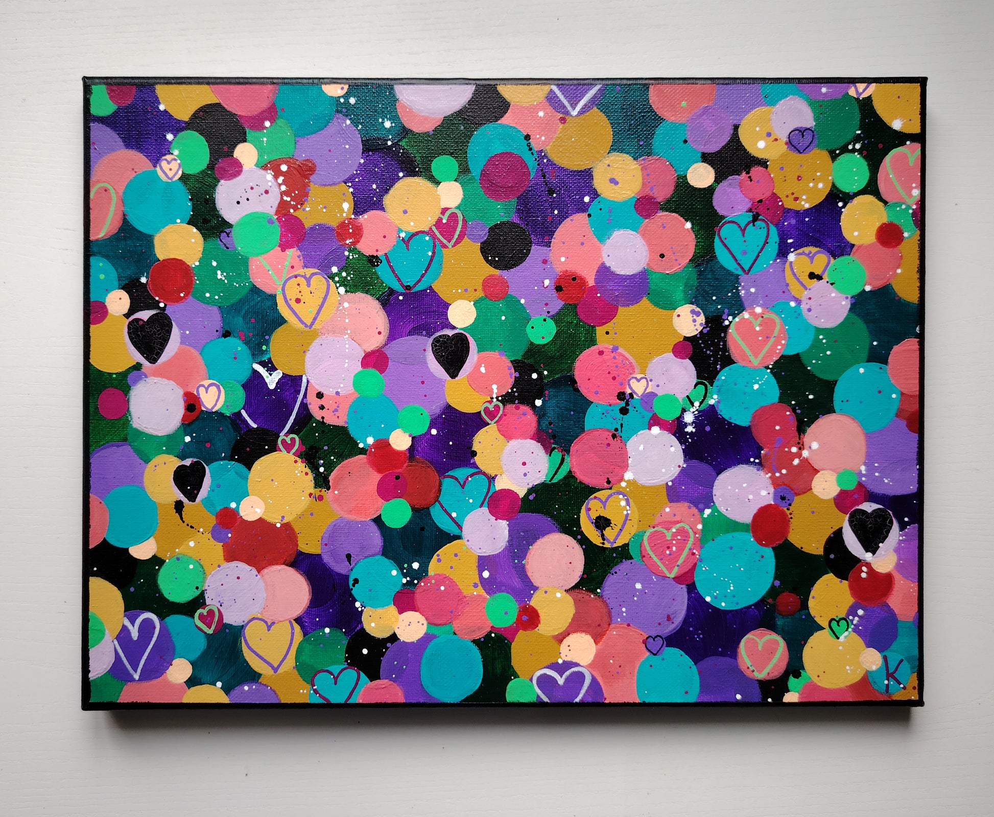 Peinture originale cœur coloré KOA Joli comme un cœur, œuvre pop art contemporaine acrylique sur toile 30x40 cm